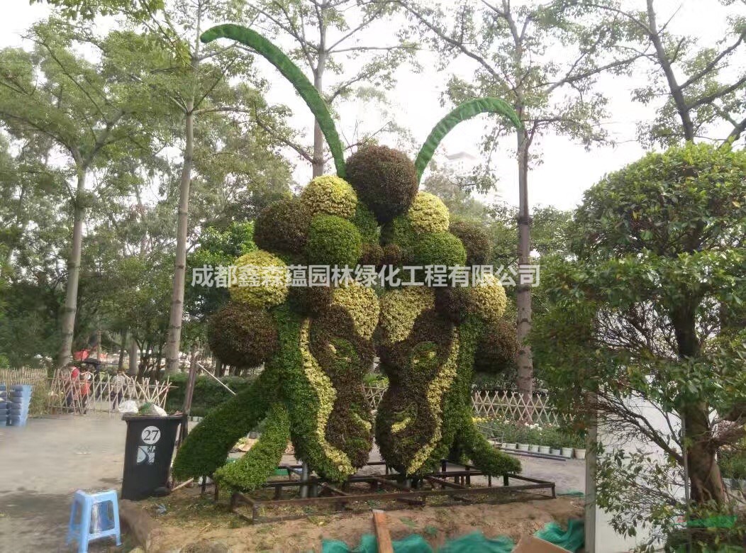 成都真植物花朵綠雕 五色草新年快樂(lè)主題雕塑