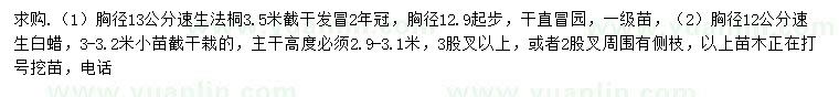 求購胸徑13公分速生法桐、胸徑12公分速生白蠟