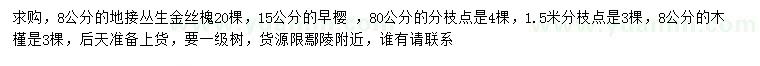 求購叢生金絲槐、早櫻、木槿