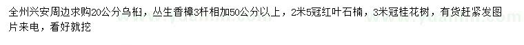 求購烏桕、叢生香樟、紅葉石楠等
