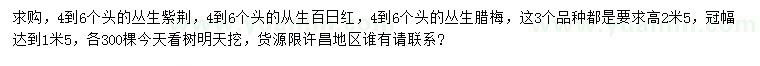 求購(gòu)叢生紫荊、從生百日紅、叢生臘梅