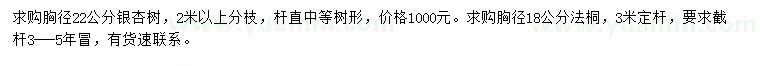 求購(gòu)胸徑22公分銀杏、胸徑18公分法桐