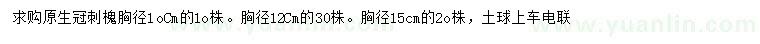 求購胸徑10、12、15公分刺槐