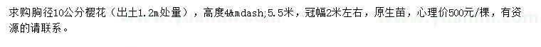 求購胸徑10公分櫻花