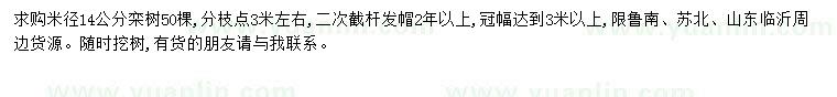 求購米徑14公分欒樹