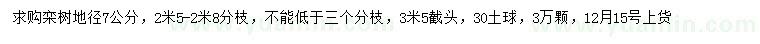 求購(gòu)地徑7公分欒樹(shù)