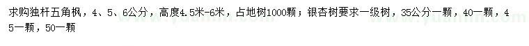 求購4、5、6公分五角楓、35、40、45、50公分銀杏