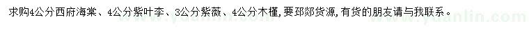 求購西府海棠、紫葉李、紫薇等