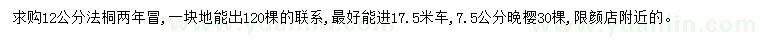 求購12公分法桐、7.5公分晚櫻