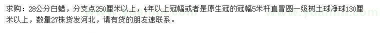 求購28公分白蠟
