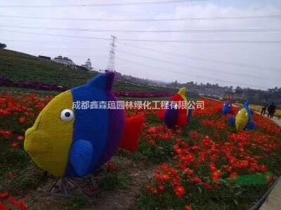 成都仿真絹花造型 成都仿真雕塑 假草坪動物造型