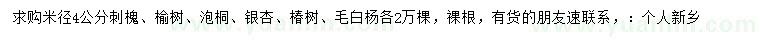 求購米徑4公分刺槐、榆樹、泡桐等