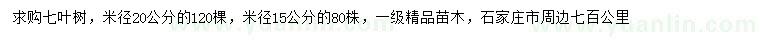 求購(gòu)米徑15、20公分七葉樹