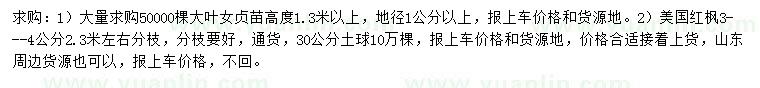 求購地徑1公分以上大葉女貞、3-4公分美國紅楓