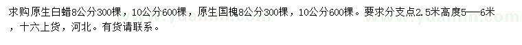 求購8公、10分白蠟、8公分國槐
