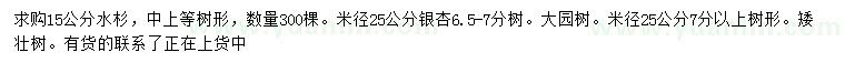 求購(gòu)15公分水杉、米徑25公分銀杏