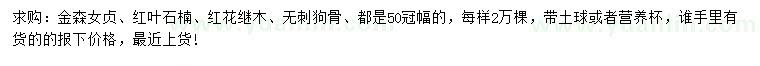 求購冠幅50公分金森女貞、紅葉石楠、紅花繼木等