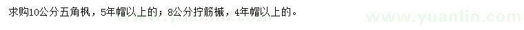 求購10公分五角楓、8公分?jǐn)Q筋槭