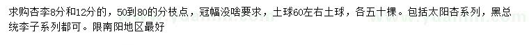 求購8、12公分杏李