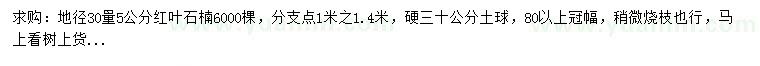 求購地徑30量5公分紅葉石楠