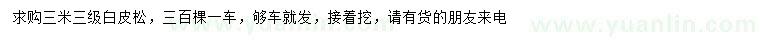 求購(gòu)3米白皮松