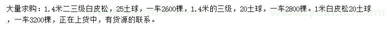 求購1、1.4米白皮松