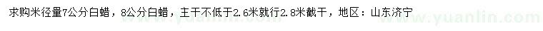 求購米徑量7、8公分白蠟