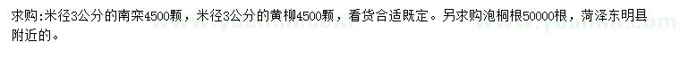 求購米徑3公分南欒、黃柳