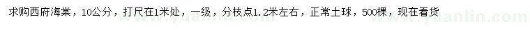求購(gòu)1米量10公分西府海棠
