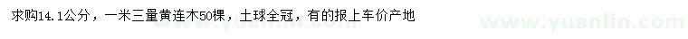 求購1.3米量14.1公分黃連木