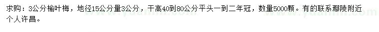 求購15量3公分榆葉梅
