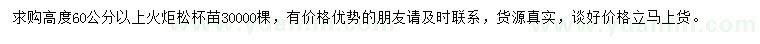 求購(gòu)高度60公分以上火炬松