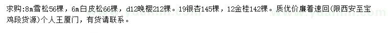 求購(gòu)雪松、白皮松、晚櫻等