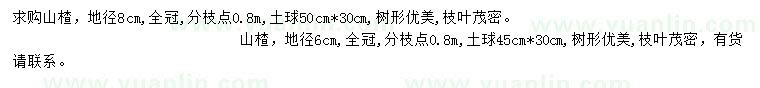 求購地徑6、8公分山楂