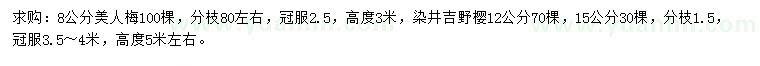 求購8公分美人梅、12公分染井吉野櫻