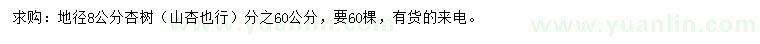 求購(gòu)地徑8公分杏樹、山杏