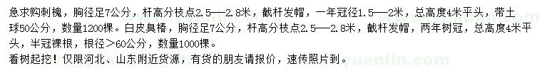 求購胸徑7公分刺槐、臭椿