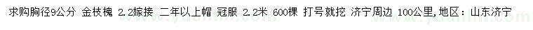 求購胸徑9公分金枝槐