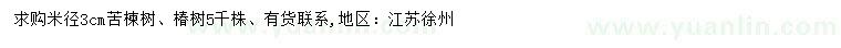 求購(gòu)米徑3公分苦楝、椿樹