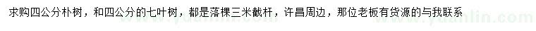 求購4公分樸樹、七葉樹