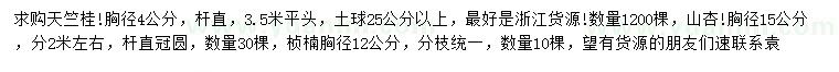 求購天竺桂、山杏、楨楠