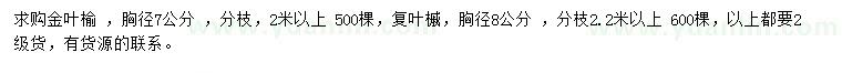 求購胸徑7公分金葉榆、胸徑8公分復葉槭