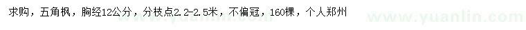 求購胸徑12公分五角楓