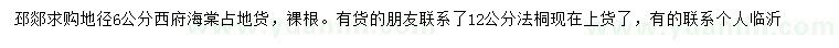 求購(gòu)地徑6公分西府海棠