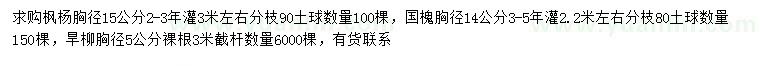 求購楓楊、國槐、旱柳
