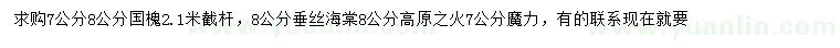 求購國槐、垂絲海棠、高原之火海棠等
