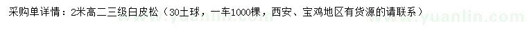 求購(gòu)高2米白皮松