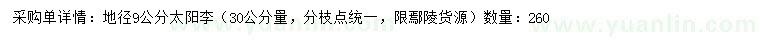 求購地徑9公分太陽李