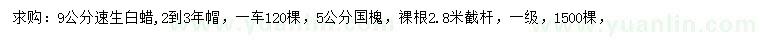 求購9公分速生白蠟