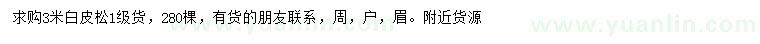 求購3米白皮松
